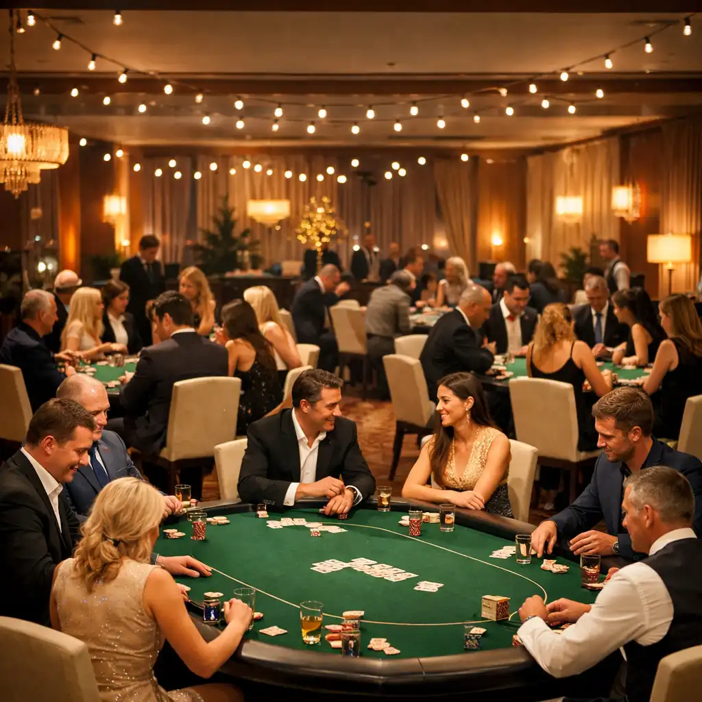 Private poker event setup with multiple tables and guests