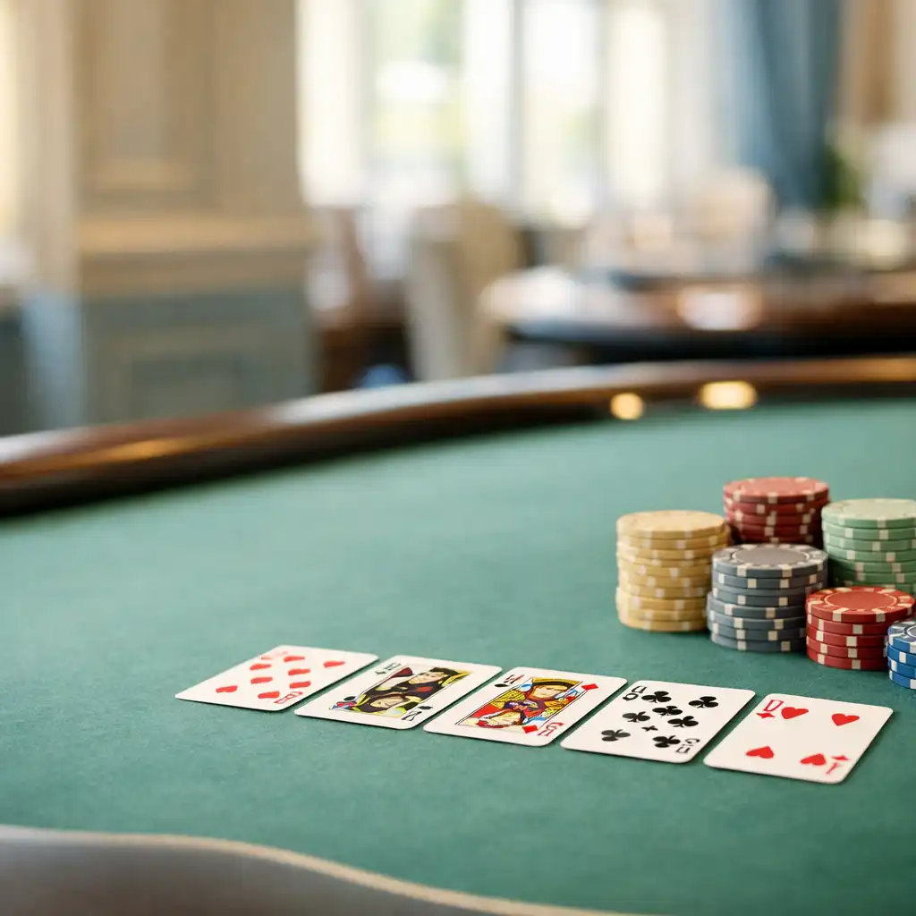 Bright poker table with cards and chips in a premium Sydney card lounge